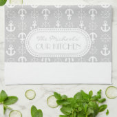 Lt Gray | White Anchors Wheels Nautical Monogram Theedoek (Gevouwen)