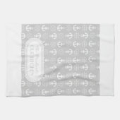 Lt Gray | White Anchors Wheels Nautical Monogram Theedoek (Horizontaal)