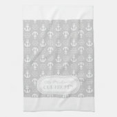 Lt Gray | White Anchors Wheels Nautical Monogram Theedoek (Verticaal)