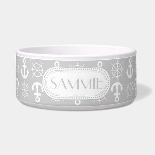 Lt Gray White Anchors Wheels Nautical Monogram Voerbakje