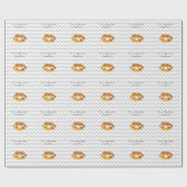 Lt Gray White Chevron, Gold Lipstick Kiss Cadeaupapier (Vlak)