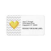 Lt Gray White Chevron Golden Yellow Shaded Heart Etiket (Voorkant)
