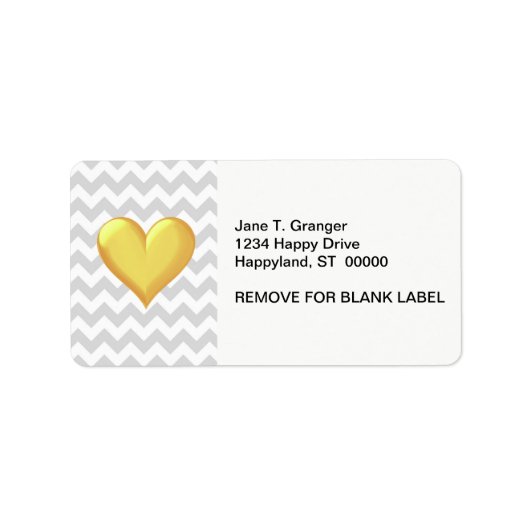 Lt Gray White Chevron Golden Yellow Shaded Heart Etiket (Voorkant)
