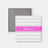 Lt Gray White Chevron Hot Pink Name Monogram Magneet (Voorkant / Achterkant)