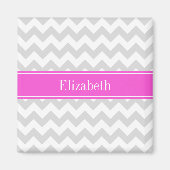 Lt Gray White Chevron Hot Pink Name Monogram Magneet (Voorkant)