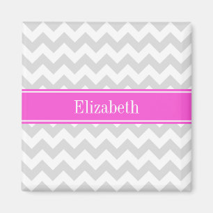 Lt Gray White Chevron Hot Pink Name Monogram Magneet