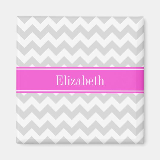 Lt Gray White Chevron Hot Pink Name Monogram Magneet (Voorkant)