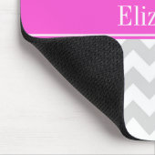 Lt Gray White Chevron Hot Pink Name Monogram Muismat (Hoek)