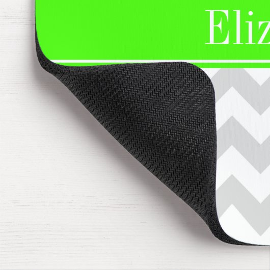 Lt Gray White Chevron Lime Green Name Monogram Muismat (Hoek)