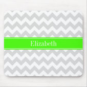 Lt Gray White Chevron Lime Green Name Monogram Muismat (Voorkant)