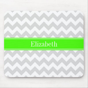 Lt Gray White Chevron Lime Green Name Monogram Muismat