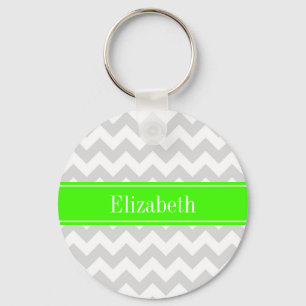 Lt Gray White Chevron Lime Green Name Monogram Sleutelhanger