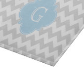 Lt Gray White Chevron Lt Blue Quatrefoil Monogram Snijplank (Hoek)