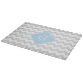 Lt Gray White Chevron Lt Blue Quatrefoil Monogram Snijplank (Hoek)