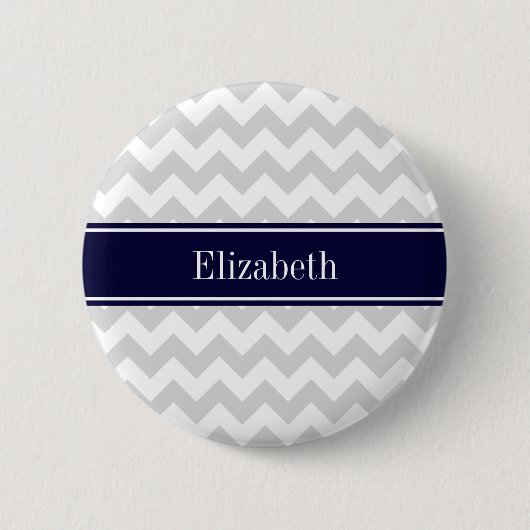 Lt Gray White Chevron Navy Blue Name Monogram Ronde Button 5,7 Cm (Voorkant)
