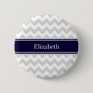 Lt Gray White Chevron Navy Blue Name Monogram Ronde Button 5,7 Cm