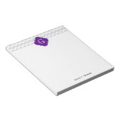 Lt Gray White Chevron Paars Quatrefoil Monogram Notitieblok (Schuin)