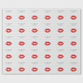 Lt Gray White Chevron, Red Lipstick Kiss Cadeaupapier (Vlak)