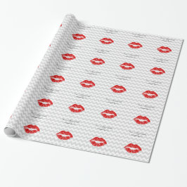 Lt Gray White Chevron, Red Lipstick Kiss Cadeaupapier