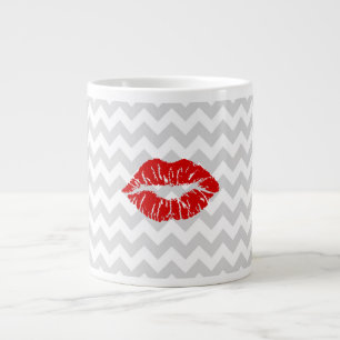 Lt Gray White Chevron, Red Lipstick Kiss Grote Koffiekop