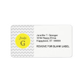 Lt Gray White Chevron Round Yellow Name Monogram B Etiket (Voorkant)