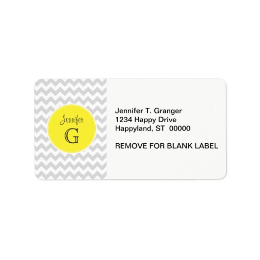 Lt Gray White Chevron Round Yellow Name Monogram B Etiket (Voorkant)