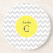 Lt Gray White Chevron Round Yellow Name Monogram B Zandsteen Onderzetter (Voorkant)