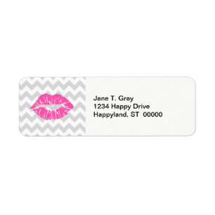 Lt Gray White Chevron, Roze lipstick Kiss Etiket