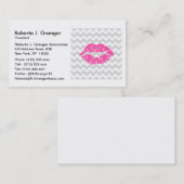 Lt Gray White Chevron, Roze lipstick Kiss Visitekaartje (Voorkant / Achterkant)