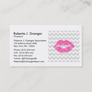 Lt Gray White Chevron, Roze lipstick Kiss Visitekaartje
