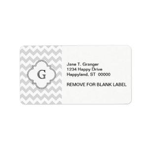 Lt Gray White Chevron White Quatrefoil Monogram Etiket