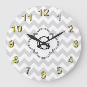 Lt Gray White Chevron White Quatrefoil Monogram Grote Klok