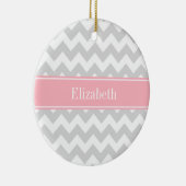 Lt Gray White Chevron Zigzag Pink Naam Monogram Keramisch Ornament (Rechts)