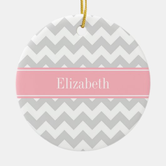 Lt Gray White Chevron Zigzag Pink Naam Monogram Keramisch Ornament (Voorkant)