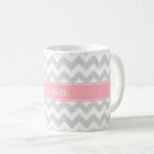 Lt Gray White Chevron Zigzag Pink Naam Monogram Koffiemok (Voorkant rechts)
