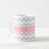 Lt Gray White Chevron Zigzag Pink Naam Monogram Koffiemok (Voorkant links)