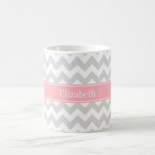 Lt Gray White Chevron Zigzag Pink Naam Monogram Koffiemok