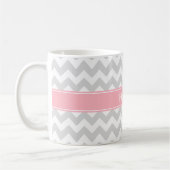 Lt Gray White Chevron Zigzag Pink Naam Monogram Koffiemok (Links)