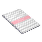 Lt Gray White Chevron Zigzag Pink Naam Monogram Notitieboek (Rechterzijde)