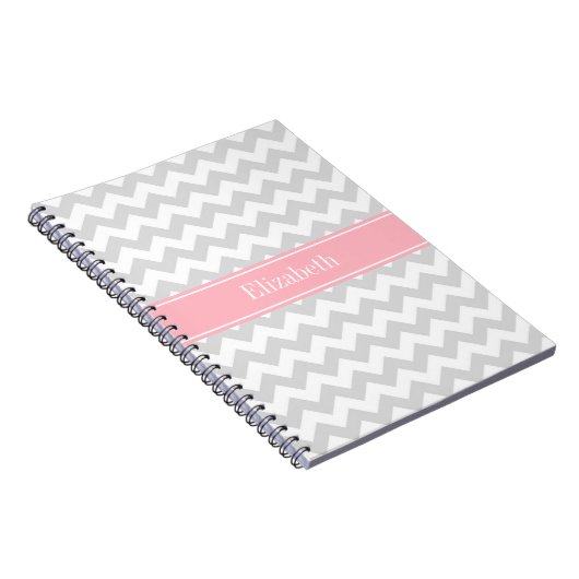Lt Gray White Chevron Zigzag Pink Naam Monogram Notitieboek (Rechterzijde)