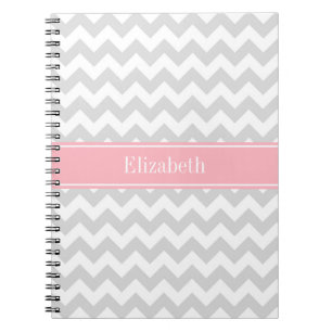 Lt Gray White Chevron Zigzag Pink Naam Monogram Notitieboek