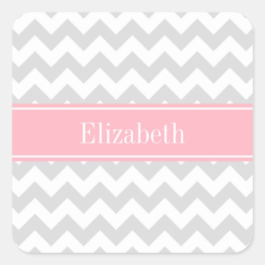 Lt Gray White Chevron Zigzag Pink Naam Monogram Vierkante Sticker (Voorkant)