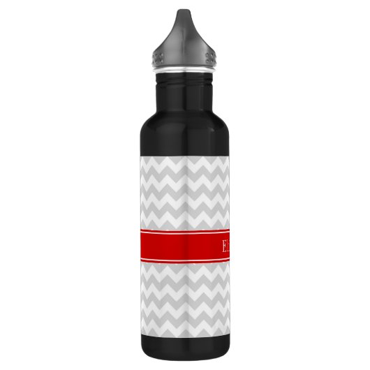 Lt Gray White Chevron Zigzag Red Name Monogram Waterfles (Links)