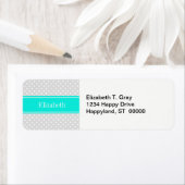 Lt Gray White Polka Dots Brt Aqua Ribbon Monogram Etiket (Insitu)