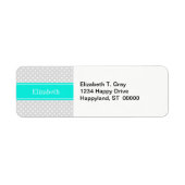 Lt Gray White Polka Dots Brt Aqua Ribbon Monogram Etiket (Voorkant)