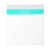 Lt Gray White Polka Dots Brt Aqua Ribbon Monogram Notitieblok (Voorkant)