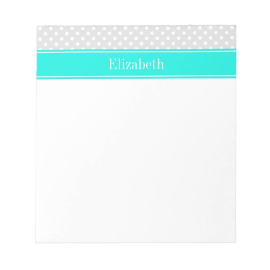 Lt Gray White Polka Dots Brt Aqua Ribbon Monogram Notitieblok (Voorkant)