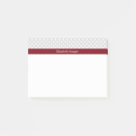 Lt Gray White Polka Dots Burgundy Name Monogram Post-it® Notes (Voorkant)