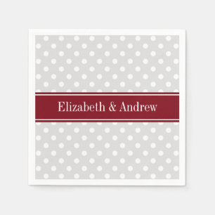Lt Gray White Polka Dots Burgundy Name Monogram Servet