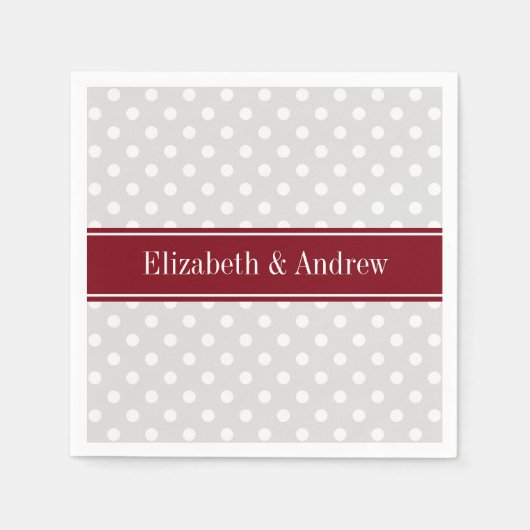 Lt Gray White Polka Dots Burgundy Name Monogram Servet (Voorkant)